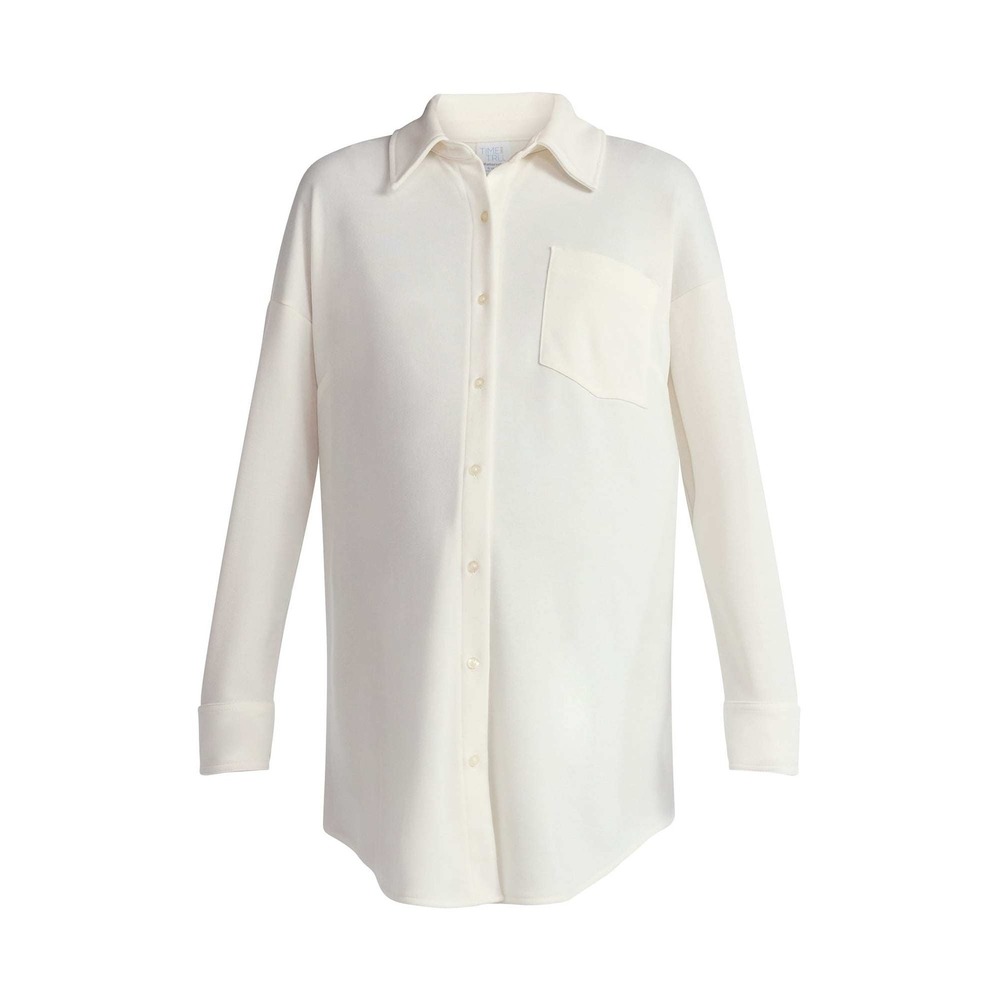 Time and Tru Womens Maternity Boyfriend Button Up Shirt White Long Sleeve XL